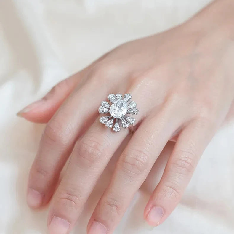 Oval Flower Engagement Ring 8*10 925 Silver Zircon