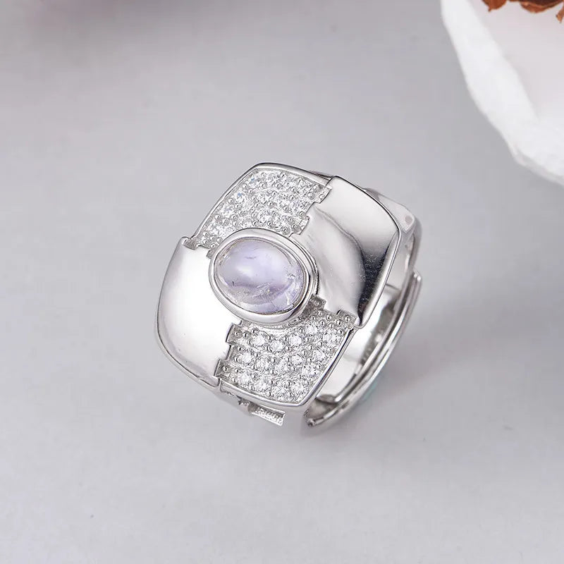 Oval Engagement Ring 925 Silver Moonstone Open Ring