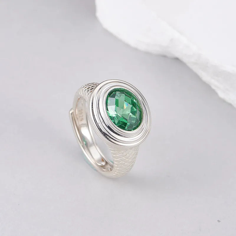 Oval Engagement Ring 925 Silver Green Zircon Open Ring
