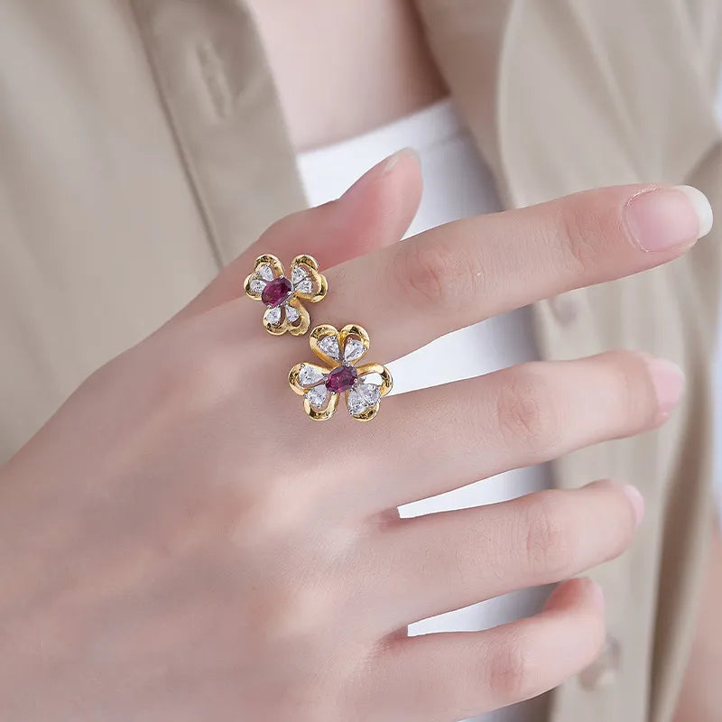 Oval Engagement Ring 925 Silver Garnet Open Ring