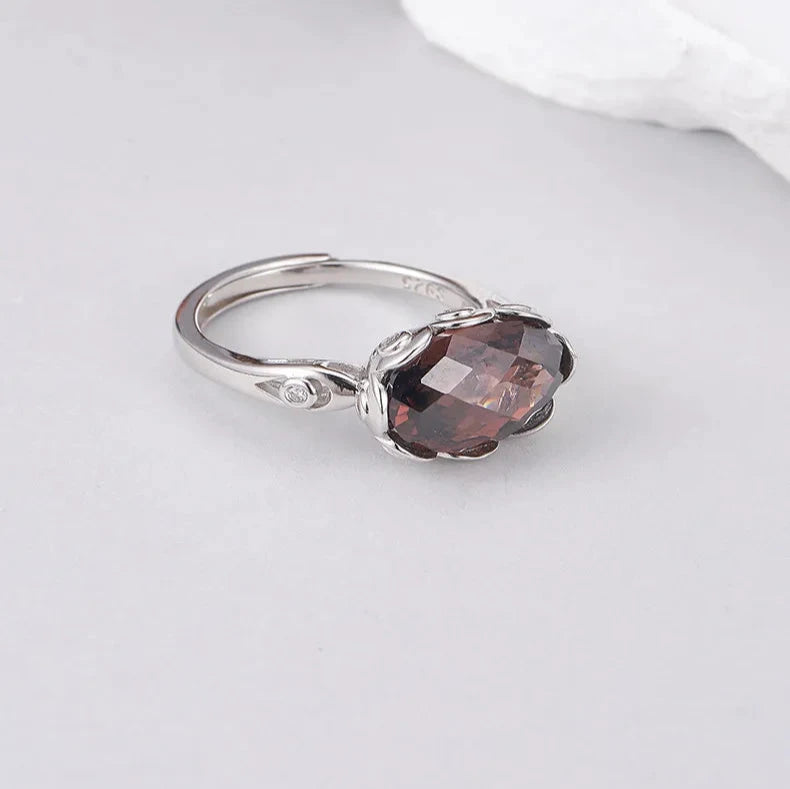 Oval Engagement Ring 925 Silver Coffee Zircon