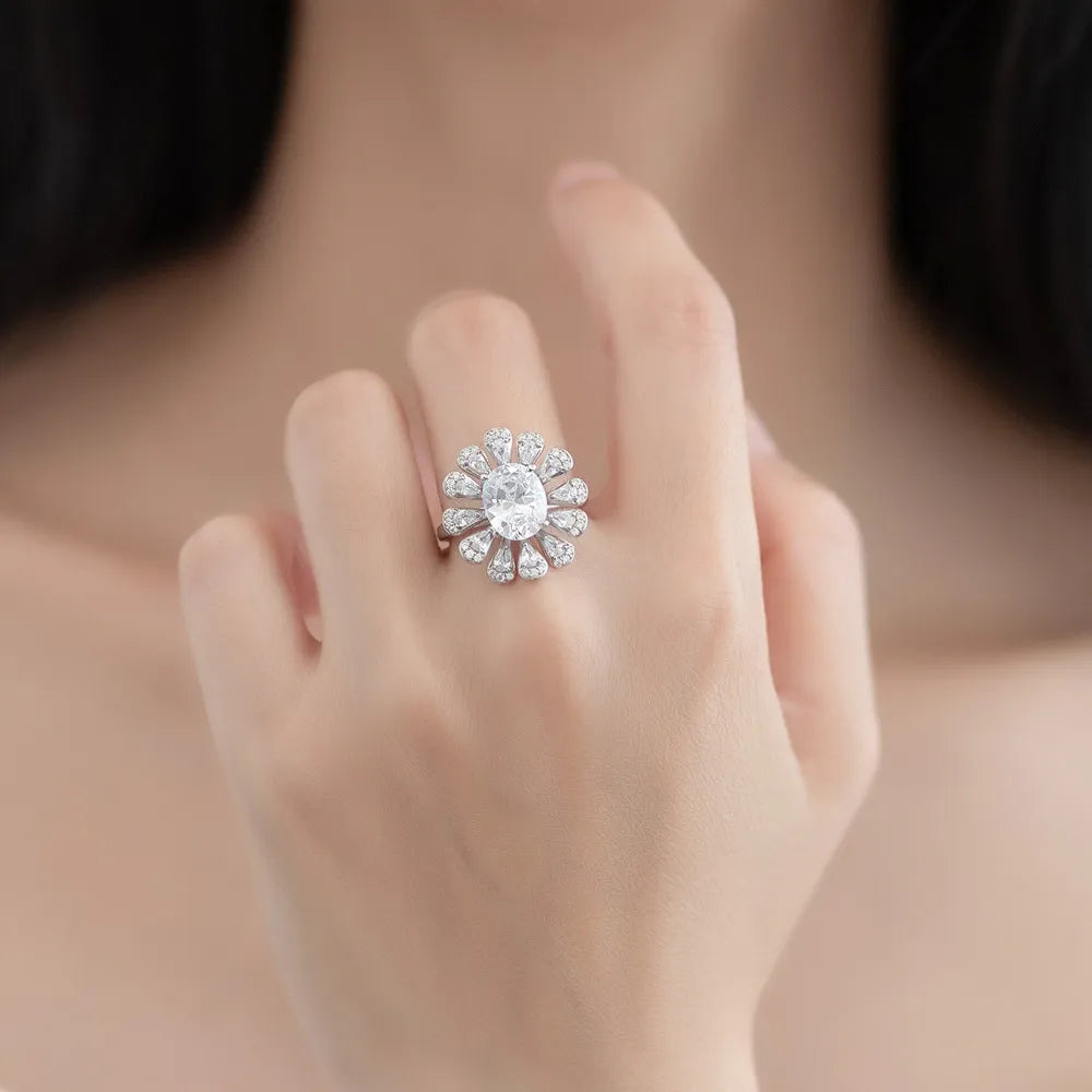Oval Flower Engagement Ring 8*10 925 Silver Zircon