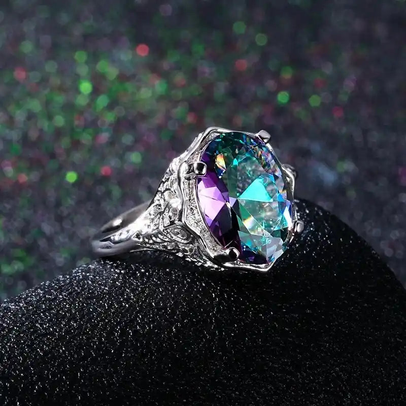 Oval Engagement Ring 925 Silver Topaz