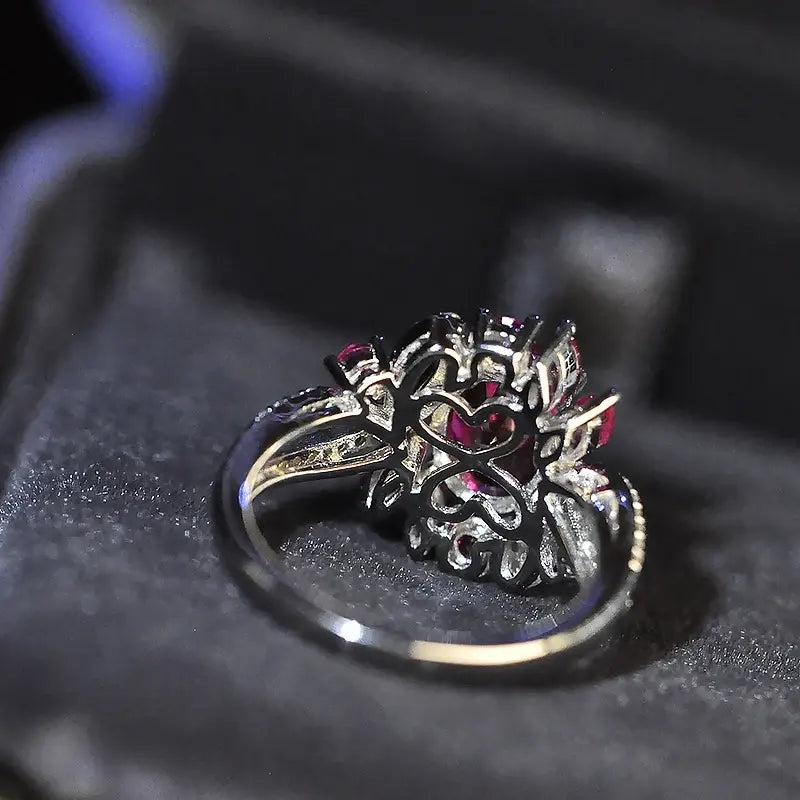 Red Oval Engagement Ring 925 Silver Ruby