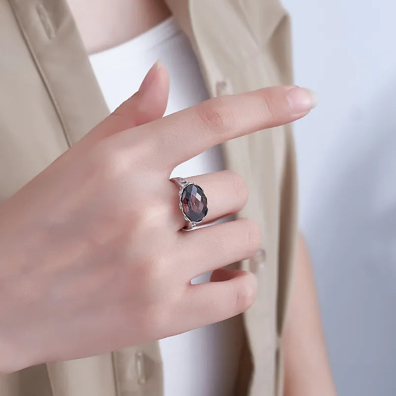 Oval Engagement Ring 925 Silver Coffee Zircon