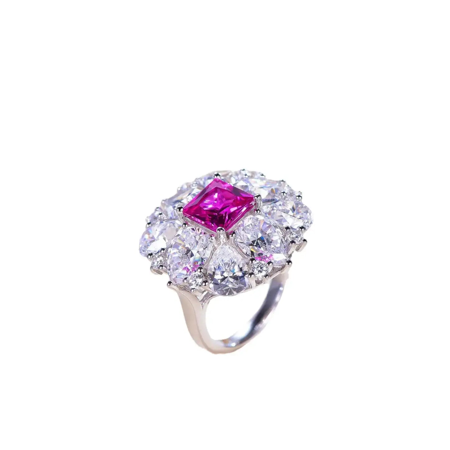 Princess Engagement Ring 925 Silver Synthetic Pink Sapphire