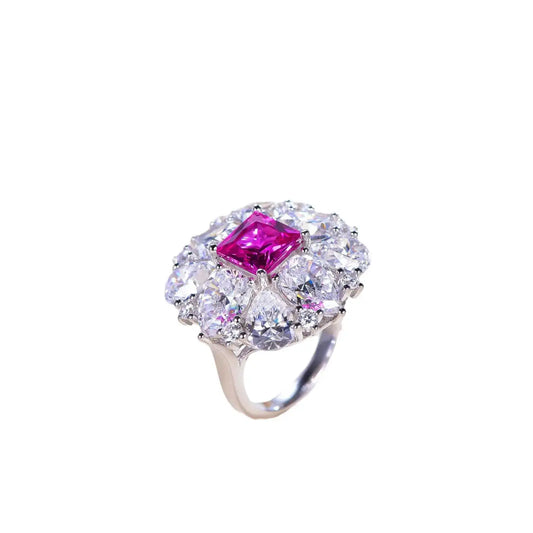 Princess Engagement Ring 925 Silver Synthetic Pink Sapphire