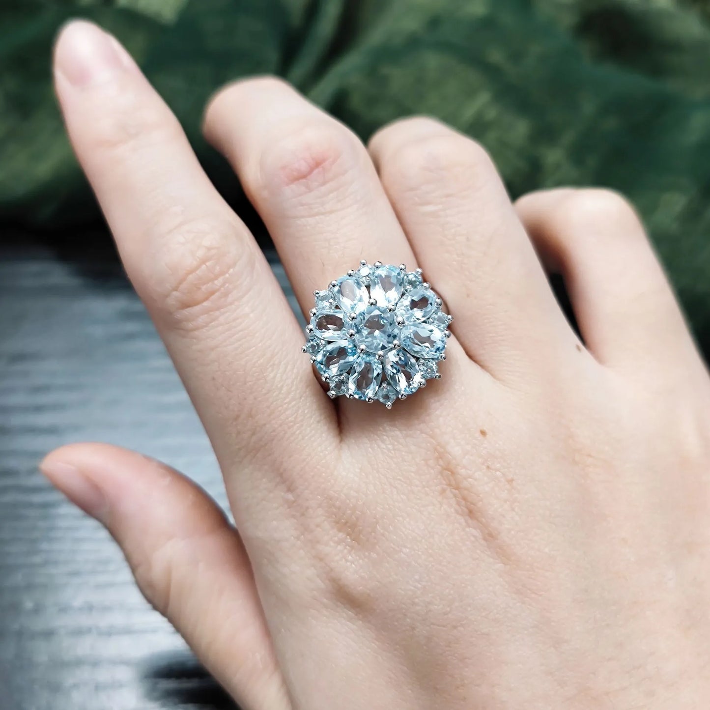Round Engagement Ring 925 Silver Topaz