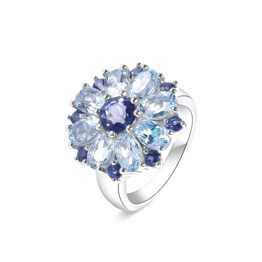 Round Engagement Ring 925 Silver Topaz