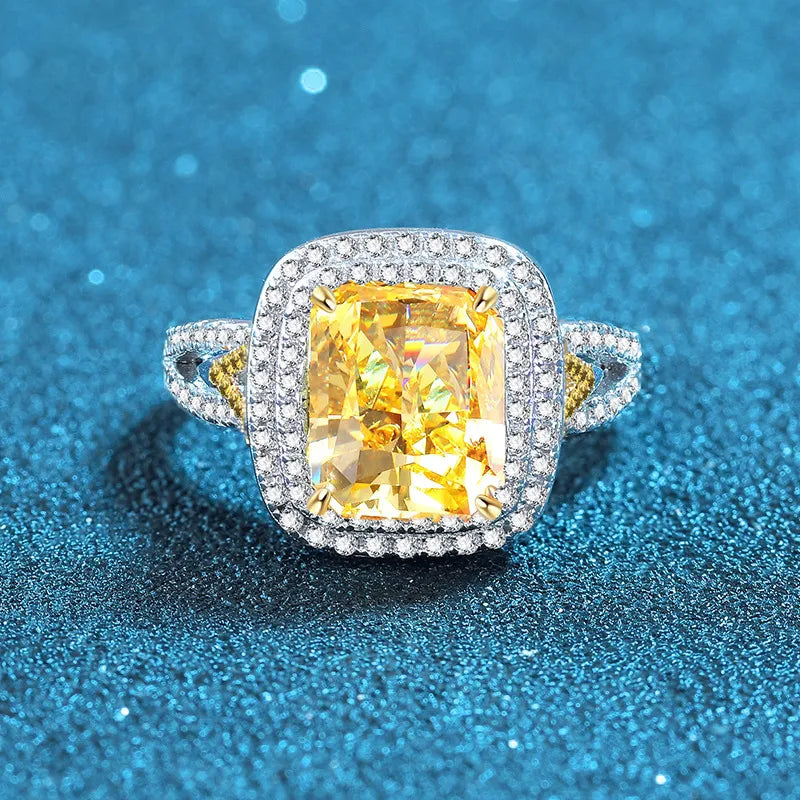 Round Engagement Ring 5ct 10*12 925 Silver Yellow High Carbon Diamond Open Ring