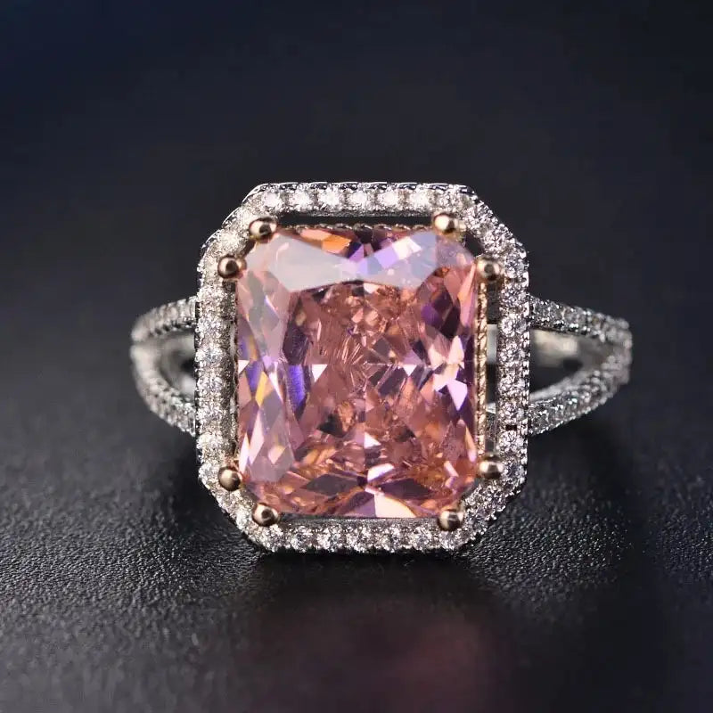 Radiant Engagement Ring 925 Silver Quartz
