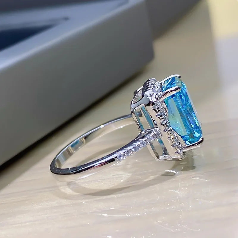 Radiant Engagement Ring 925 Silver High Carbon Diamond