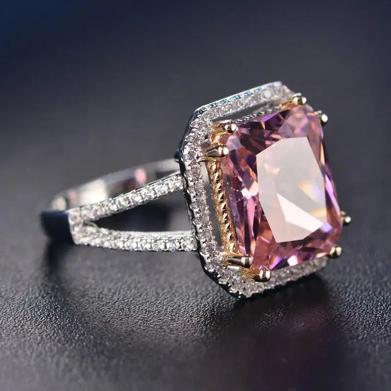 Radiant Engagement Ring 925 Silver Quartz