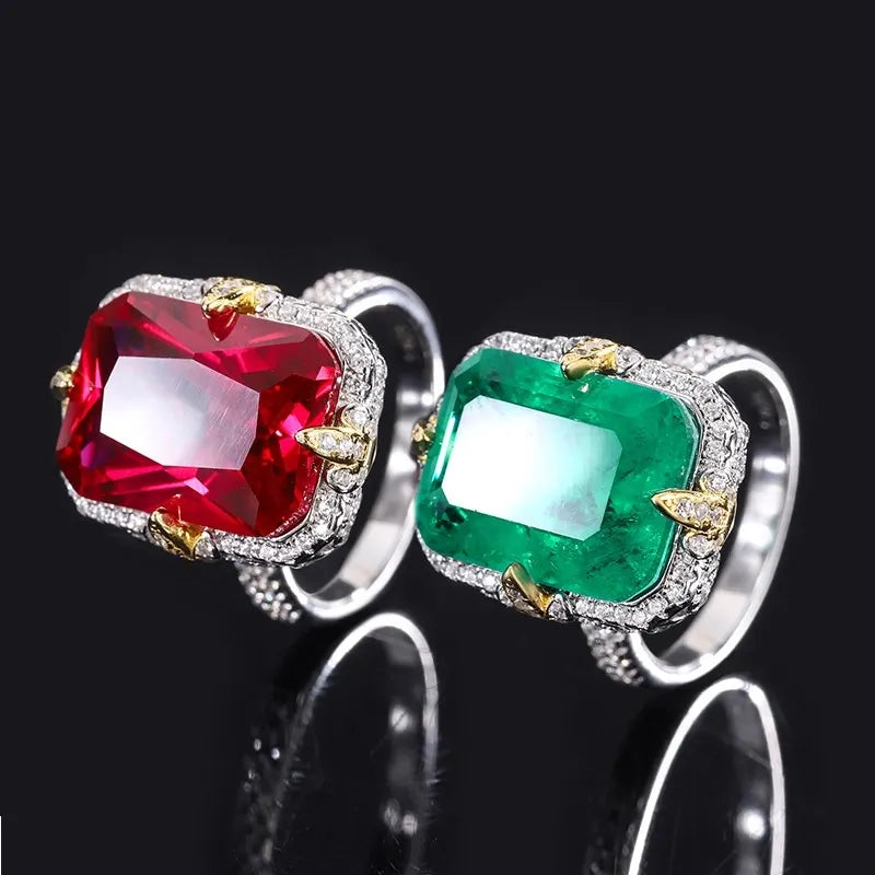 Radiant Emerald Engagement Ring 12*16 925 Silver High Carbon Diamond