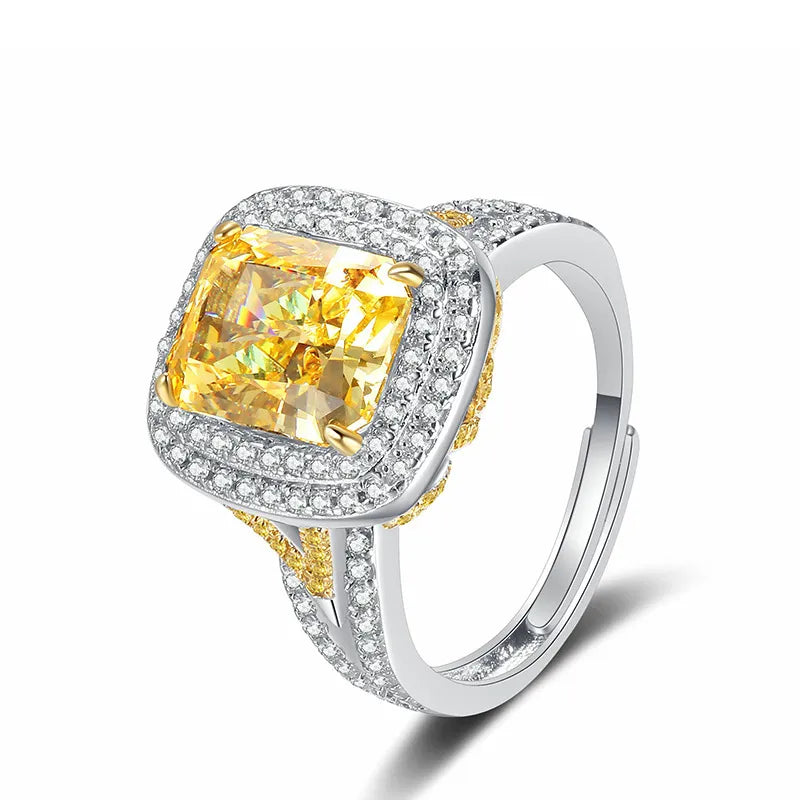 Round Engagement Ring 5ct 10*12 925 Silver Yellow High Carbon Diamond Open Ring