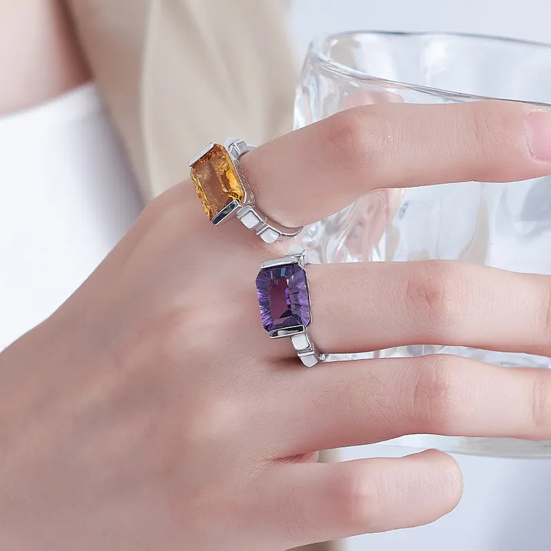Radiant Engagement Ring 925 Silver Amethyst Citrine Open Ring