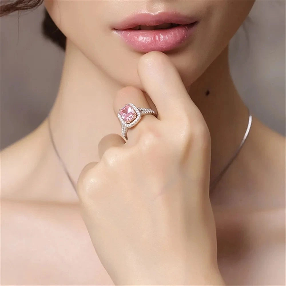 Radiant Engagement Ring 925 Silver Quartz