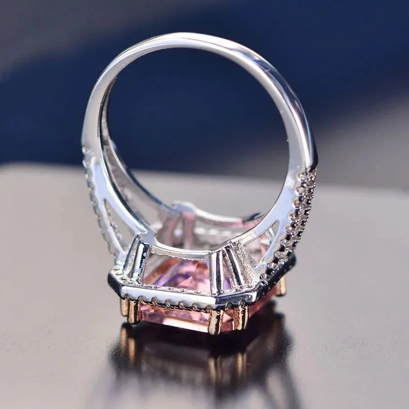 Radiant Engagement Ring 925 Silver Quartz