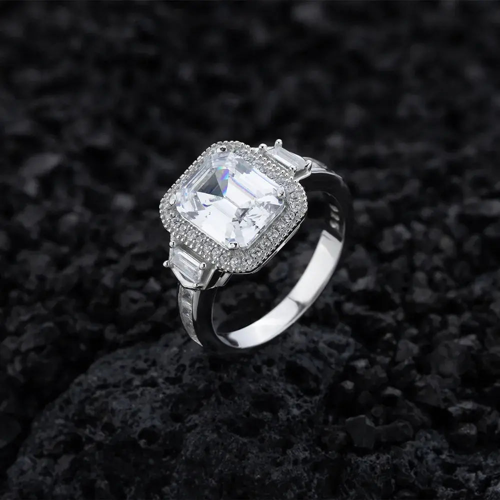 Rectangular Engagement Ring 8*10 925 Silver Zircon