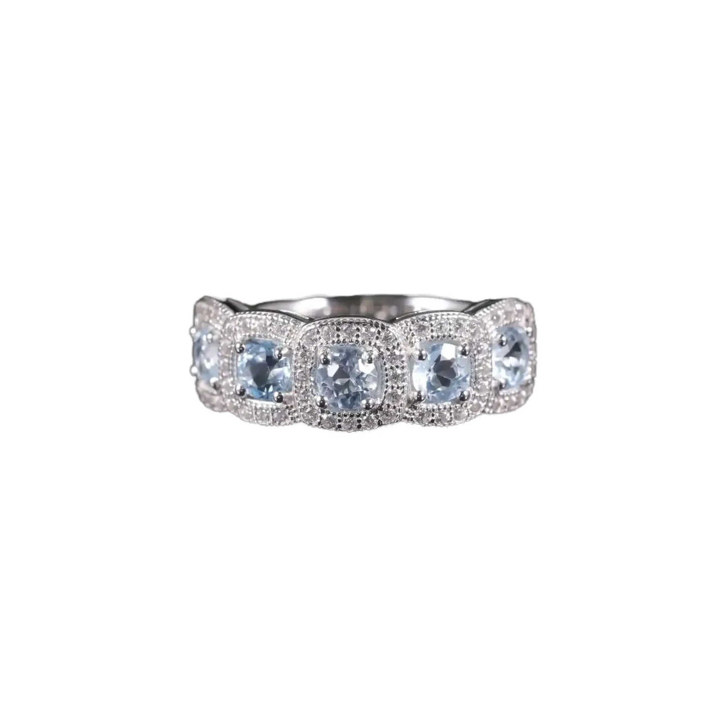 Round Engagement Ring 925 Silver Blue Topaz Prong