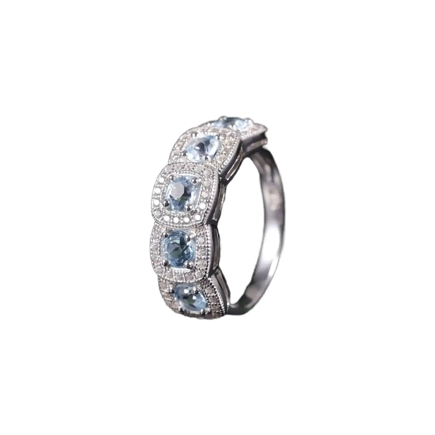 Round Engagement Ring 925 Silver Blue Topaz Prong