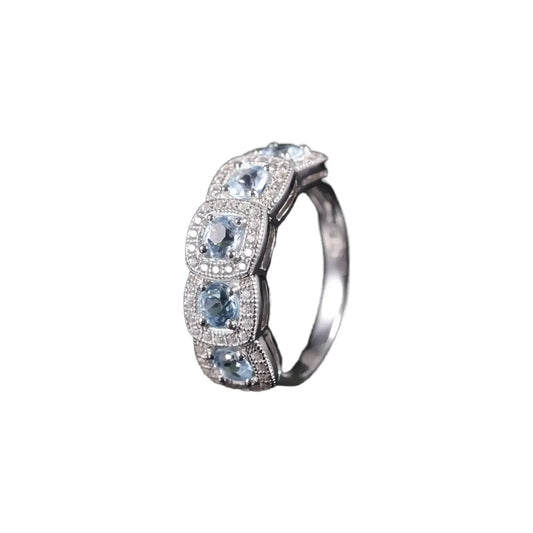 Round Engagement Ring 925 Silver Blue Topaz Prong