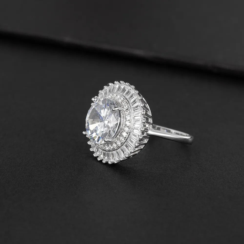 Round Engagement Ring 10mm 925 Silver High Carbon Diamond