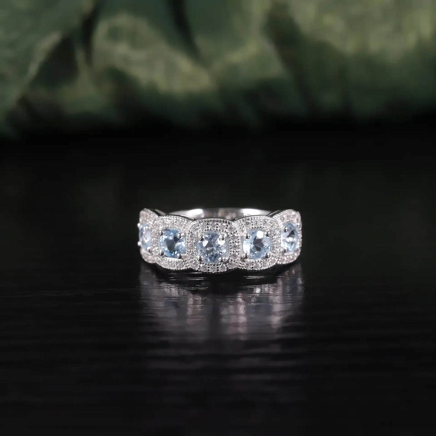 Round Engagement Ring 925 Silver Blue Topaz Prong