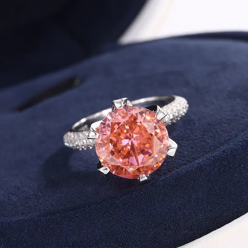 Round Engagement Ring 12mm 925 Silver High Carbon Diamond