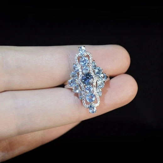Round Engagement Ring 925 Silver Topaz