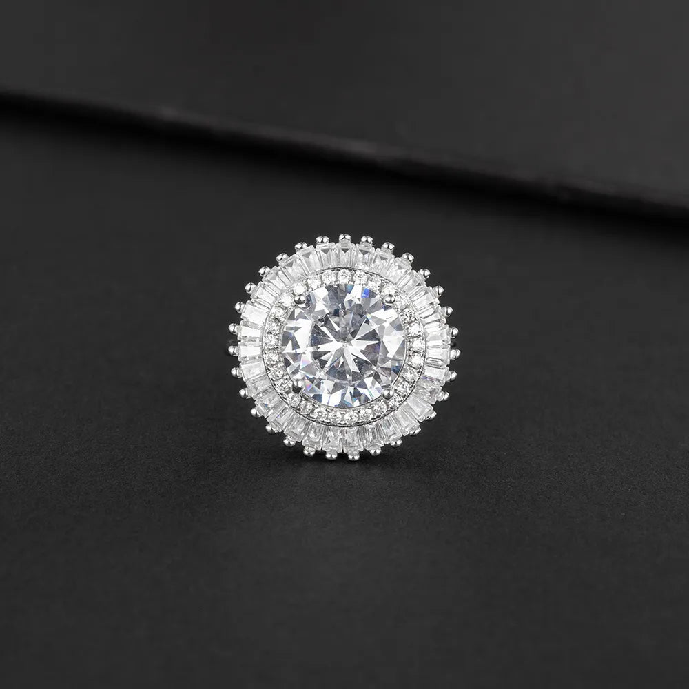 Round Engagement Ring 10mm 925 Silver High Carbon Diamond