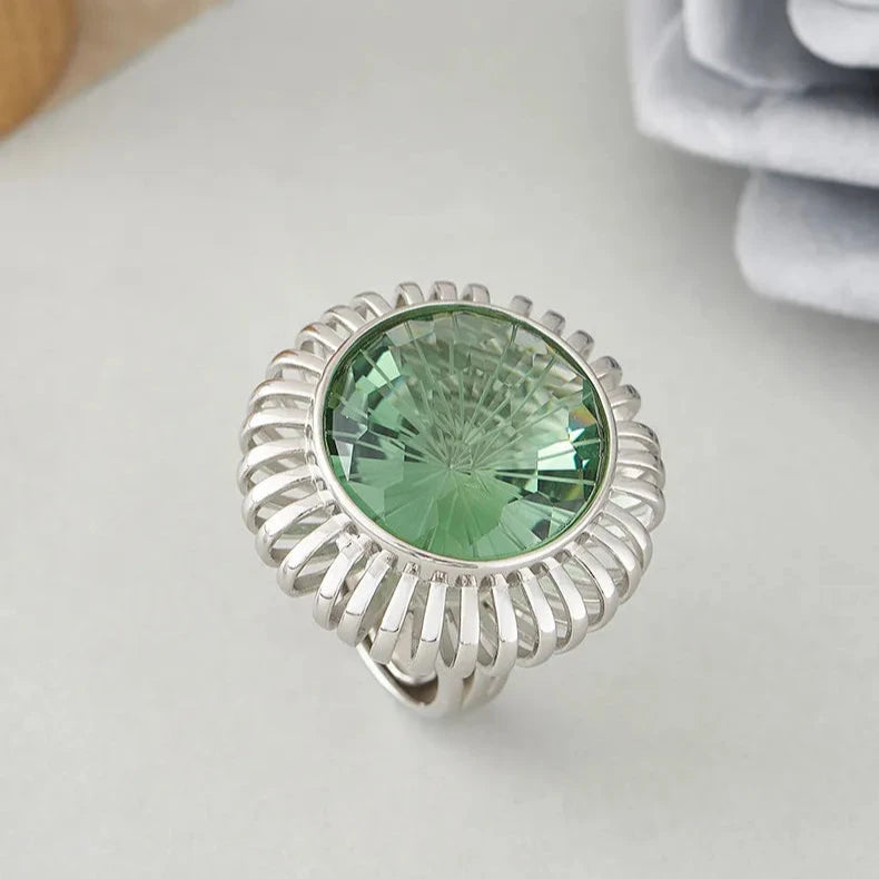 Round Engagement Ring 5*5mm 925 Silver Synthetic Green Crystal