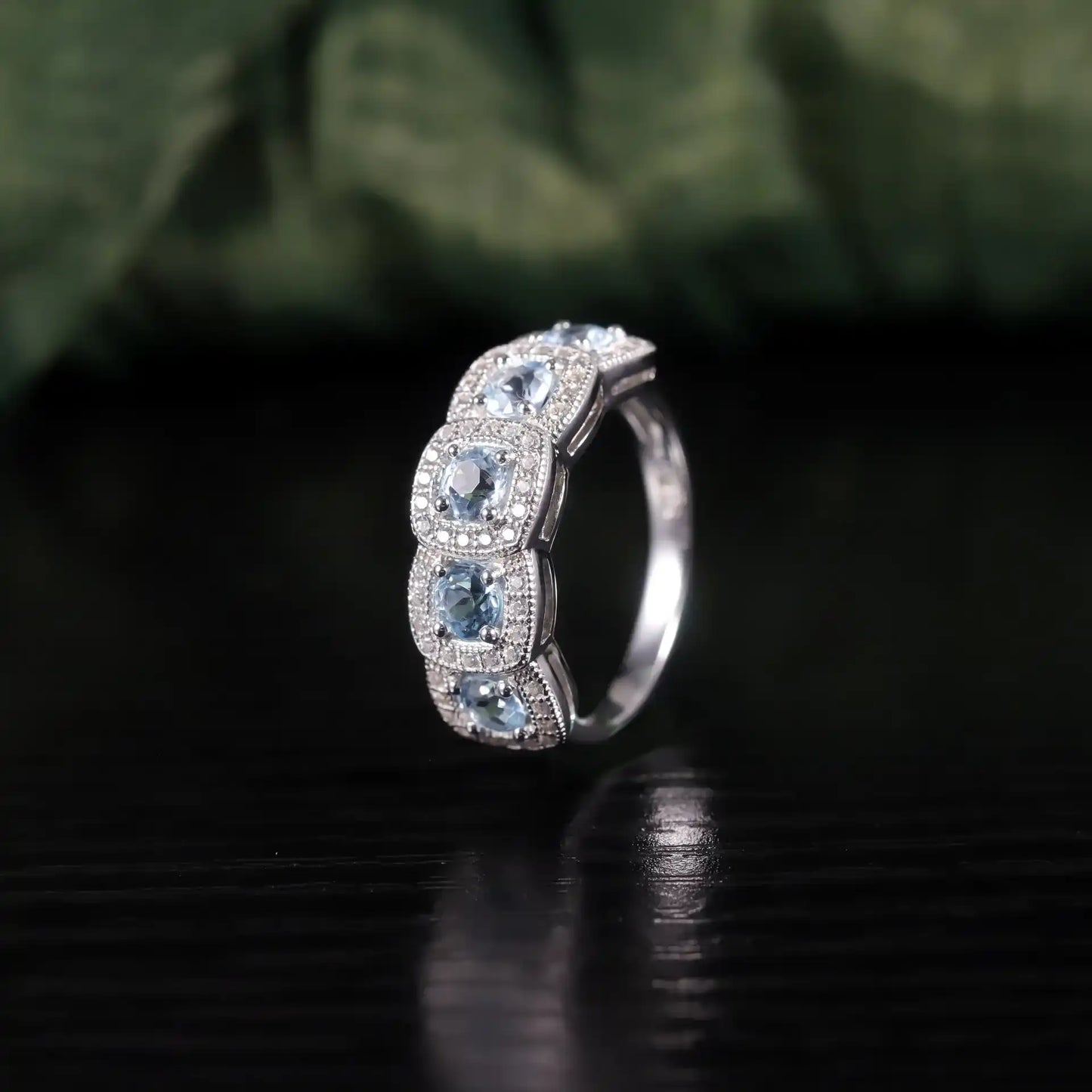 Round Engagement Ring 925 Silver Blue Topaz Prong