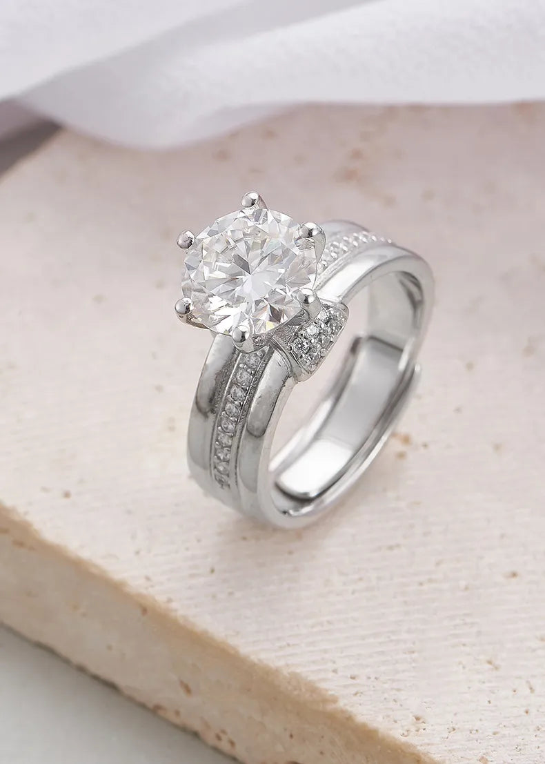 Round Engagement Ring 925 Silver Moissanite Open Ring