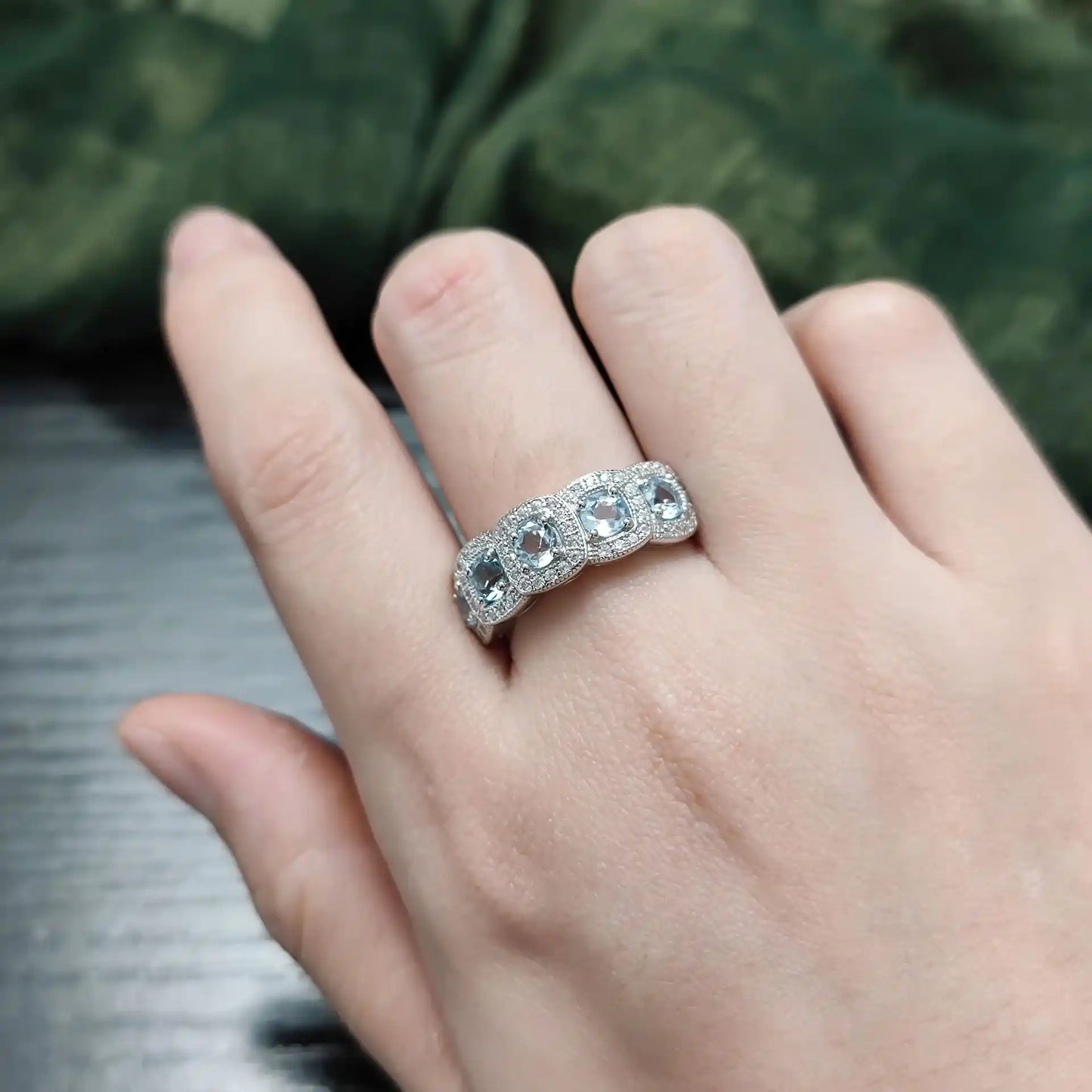 Round Engagement Ring 925 Silver Blue Topaz Prong