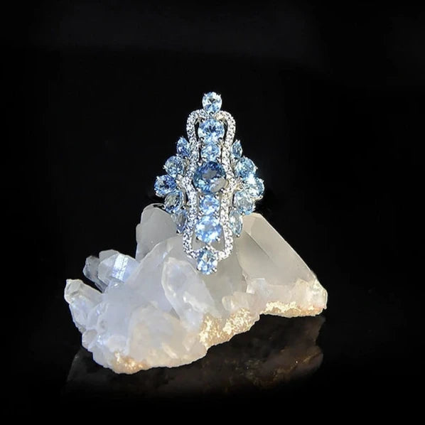 Round Engagement Ring 925 Silver Topaz
