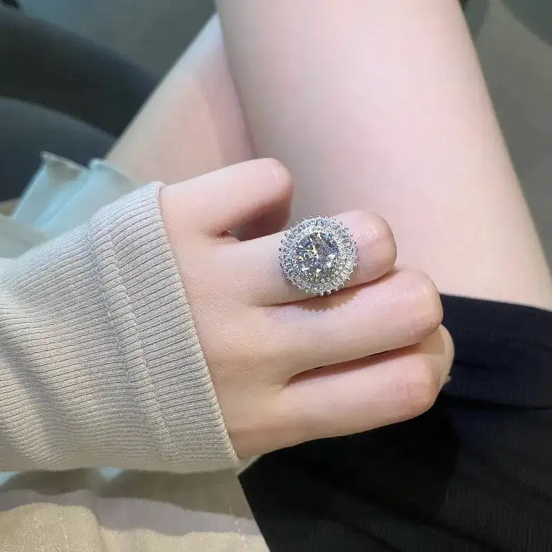 Round Engagement Ring 10mm 925 Silver High Carbon Diamond