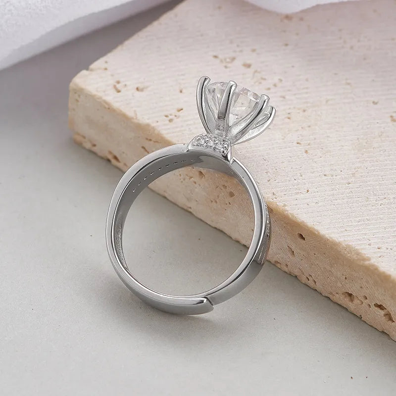 Round Engagement Ring 925 Silver Moissanite Open Ring