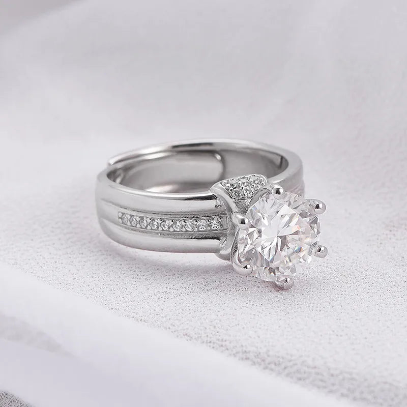 Round Engagement Ring 925 Silver Moissanite Open Ring