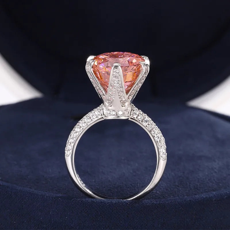 Round Engagement Ring 12mm 925 Silver High Carbon Diamond