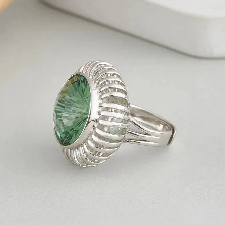 Round Engagement Ring 5*5mm 925 Silver Synthetic Green Crystal