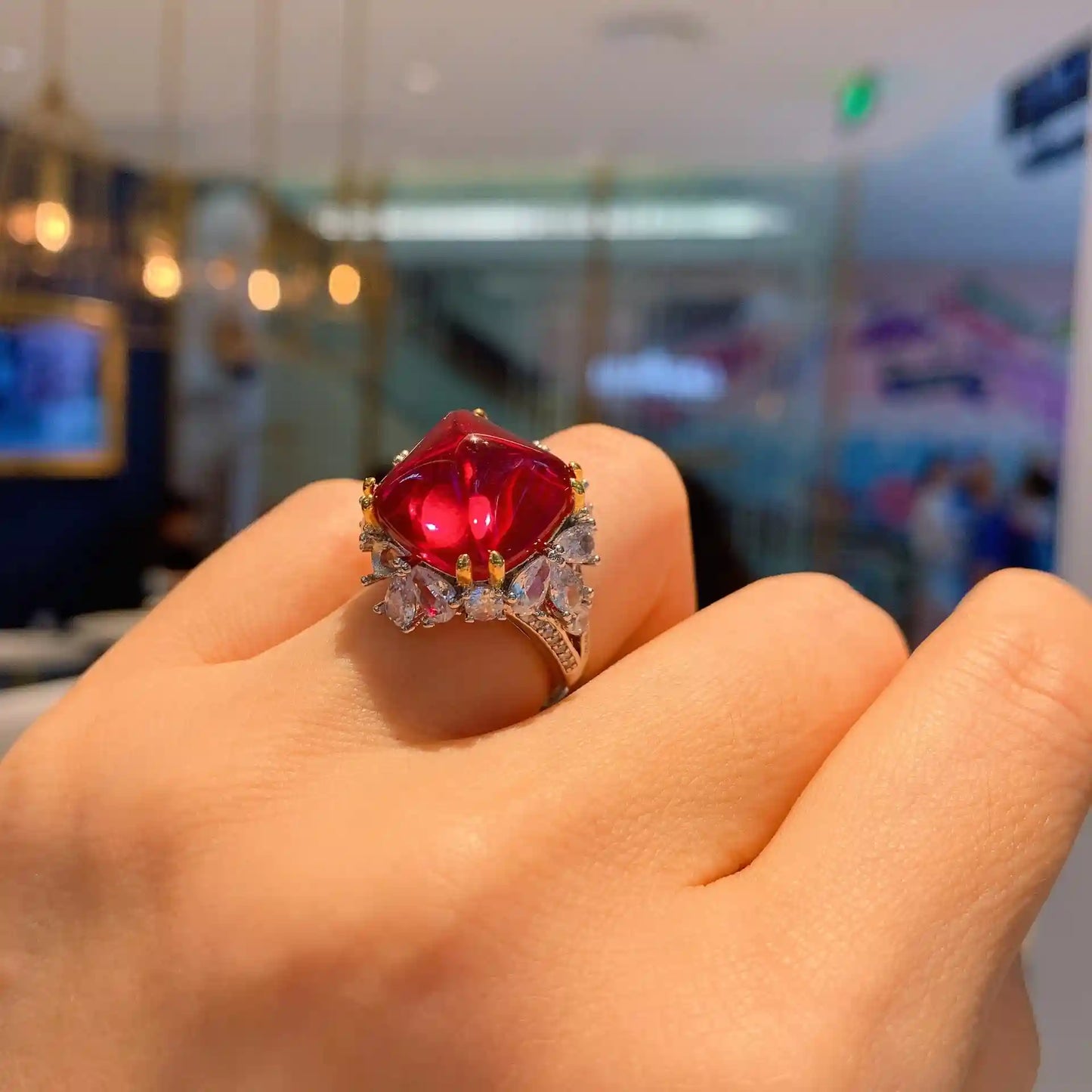 Sugar Tower Engagement Ring 14*14 925 Silver Ruby