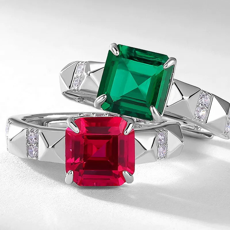 Princess Engagement Ring 8*8 925 Silver Emerald Ruby High Carbon Diamond