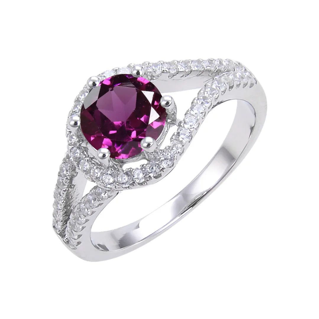 Round Engagement Ring 925 Silver Natural Stone