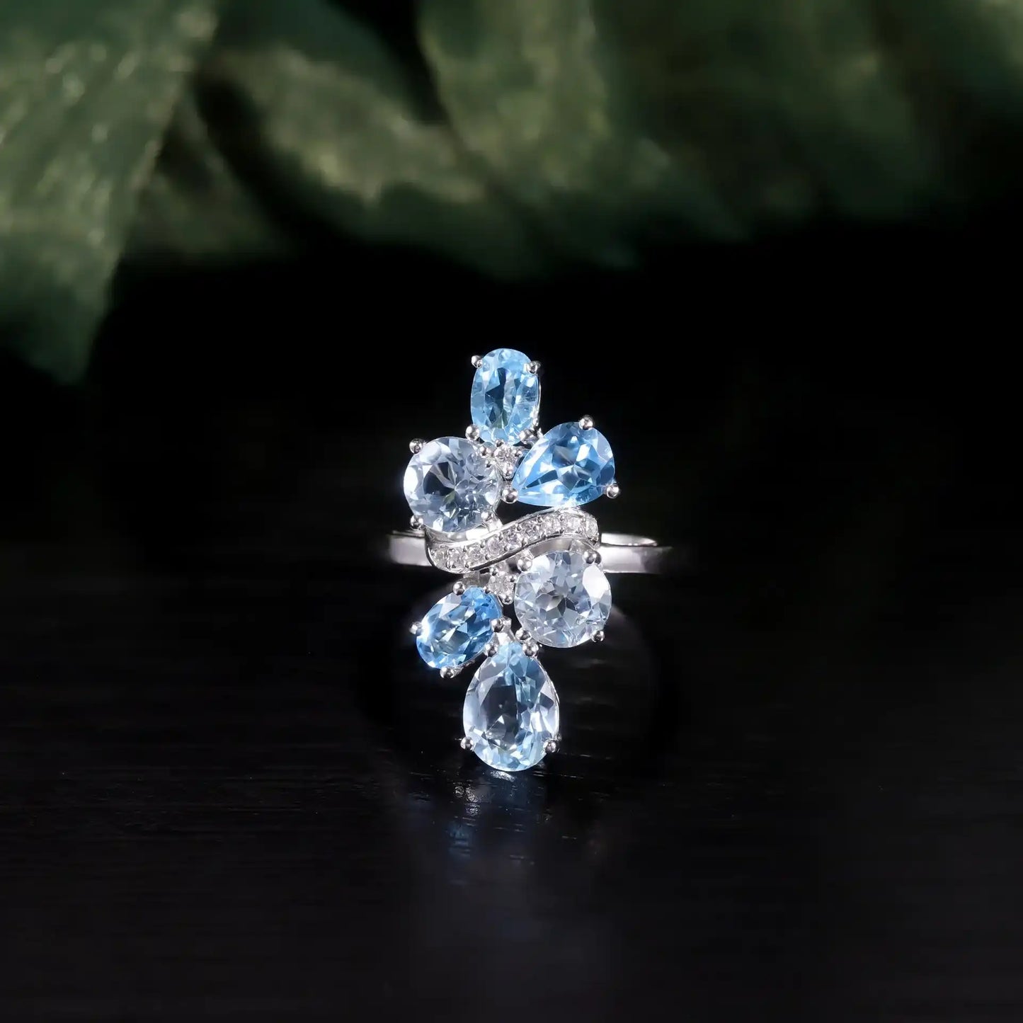 Crystal Engagement Ring 925 Silver Topaz