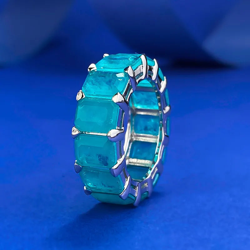 Paraiba Blue Engagement Ring 5*7 925 Silver Emerald