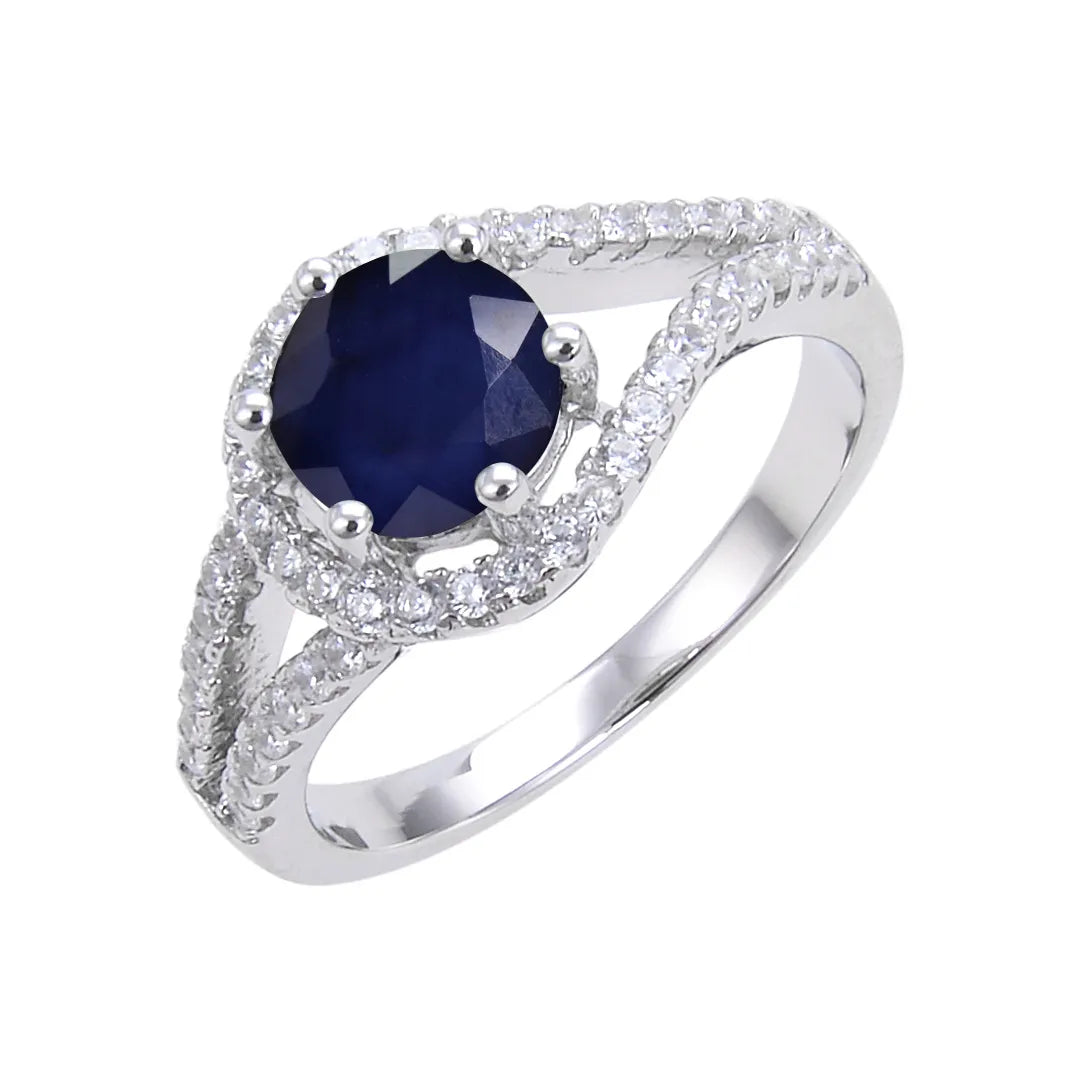 Round Engagement Ring 925 Silver Natural Stone