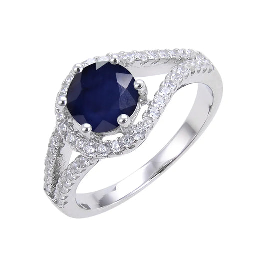 Round Engagement Ring 925 Silver Natural Stone