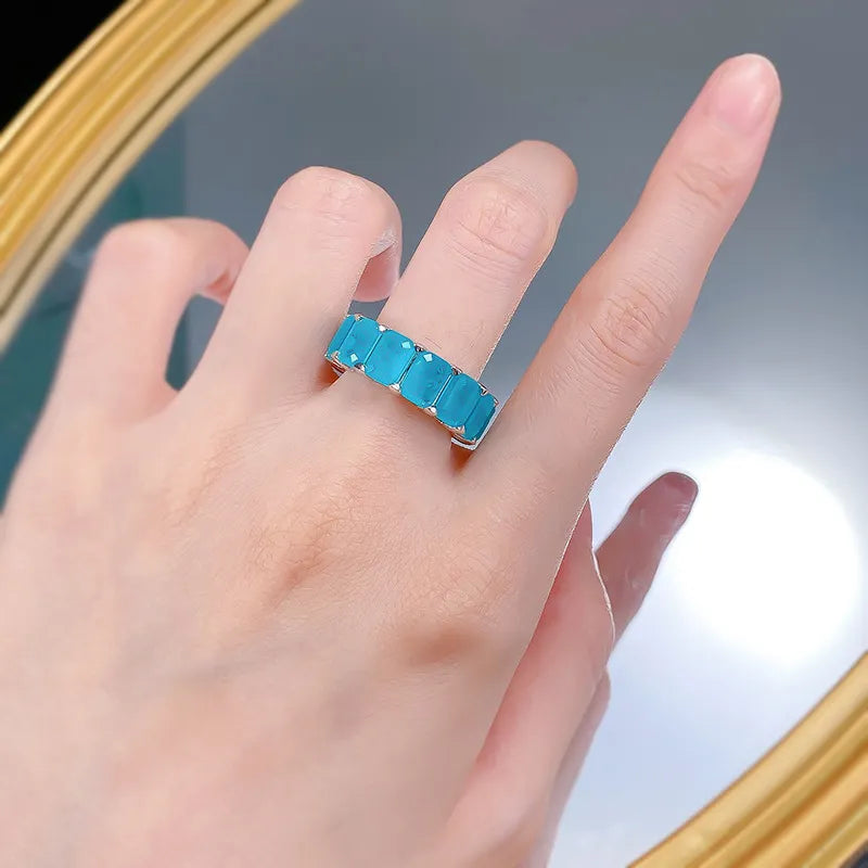 Paraiba Blue Engagement Ring 5*7 925 Silver Emerald