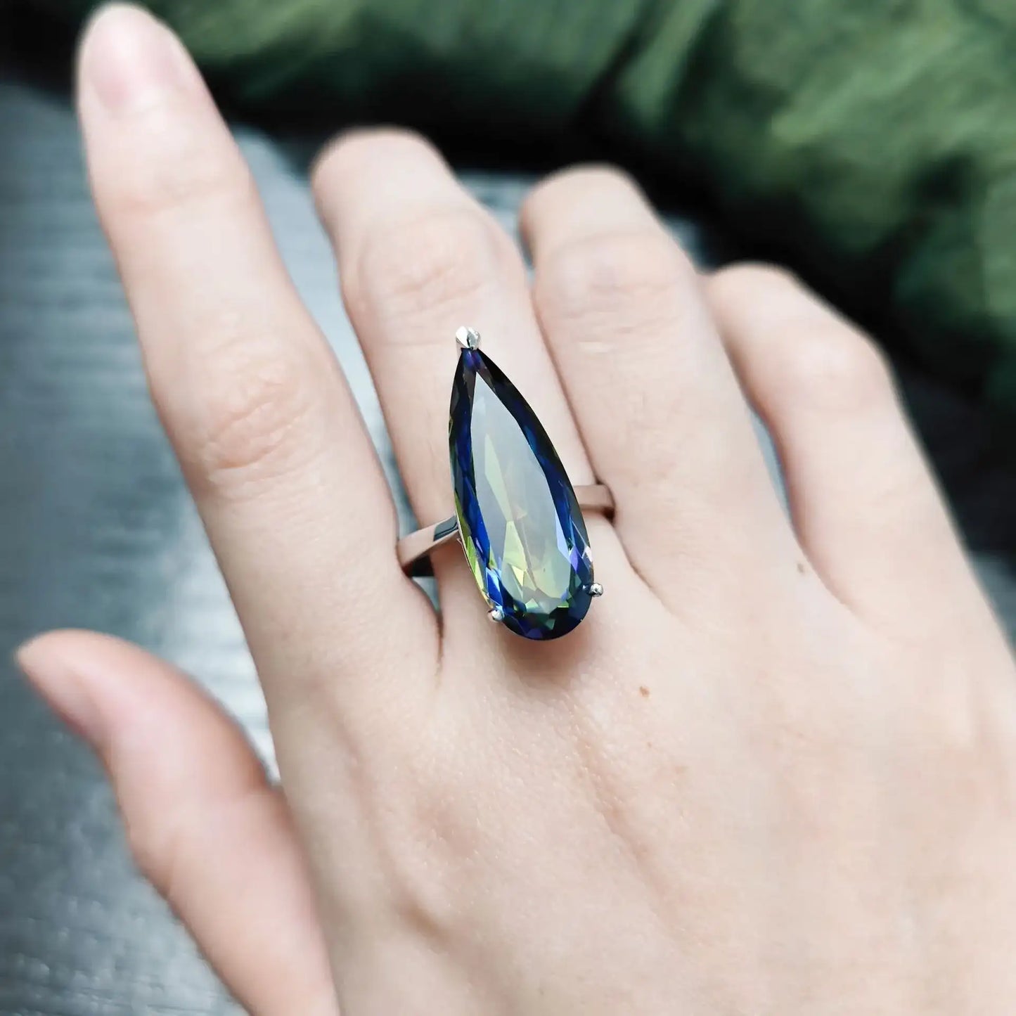 Pear Engagement Ring 11ct 925 Silver Natural Stone